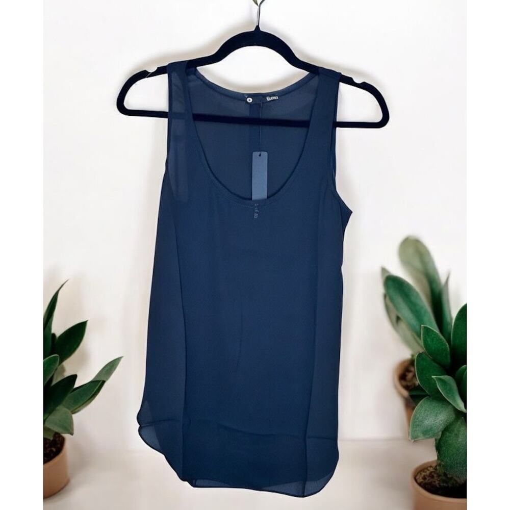 ☀️Krisa Sleeveless Scoop Neck Sheer Tunic Tank Top Black Women's Size XS NWT